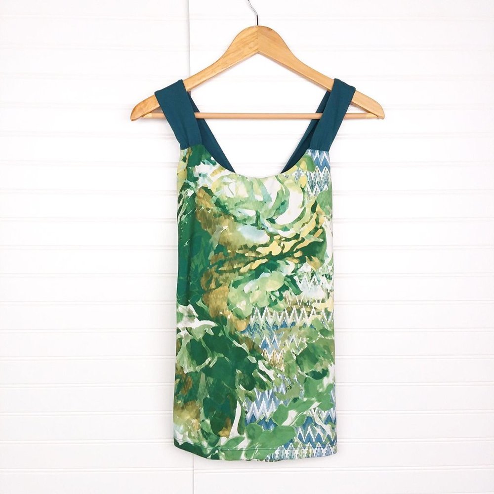 Prana Green Leaf Zig Zag Crisscross Tank Top